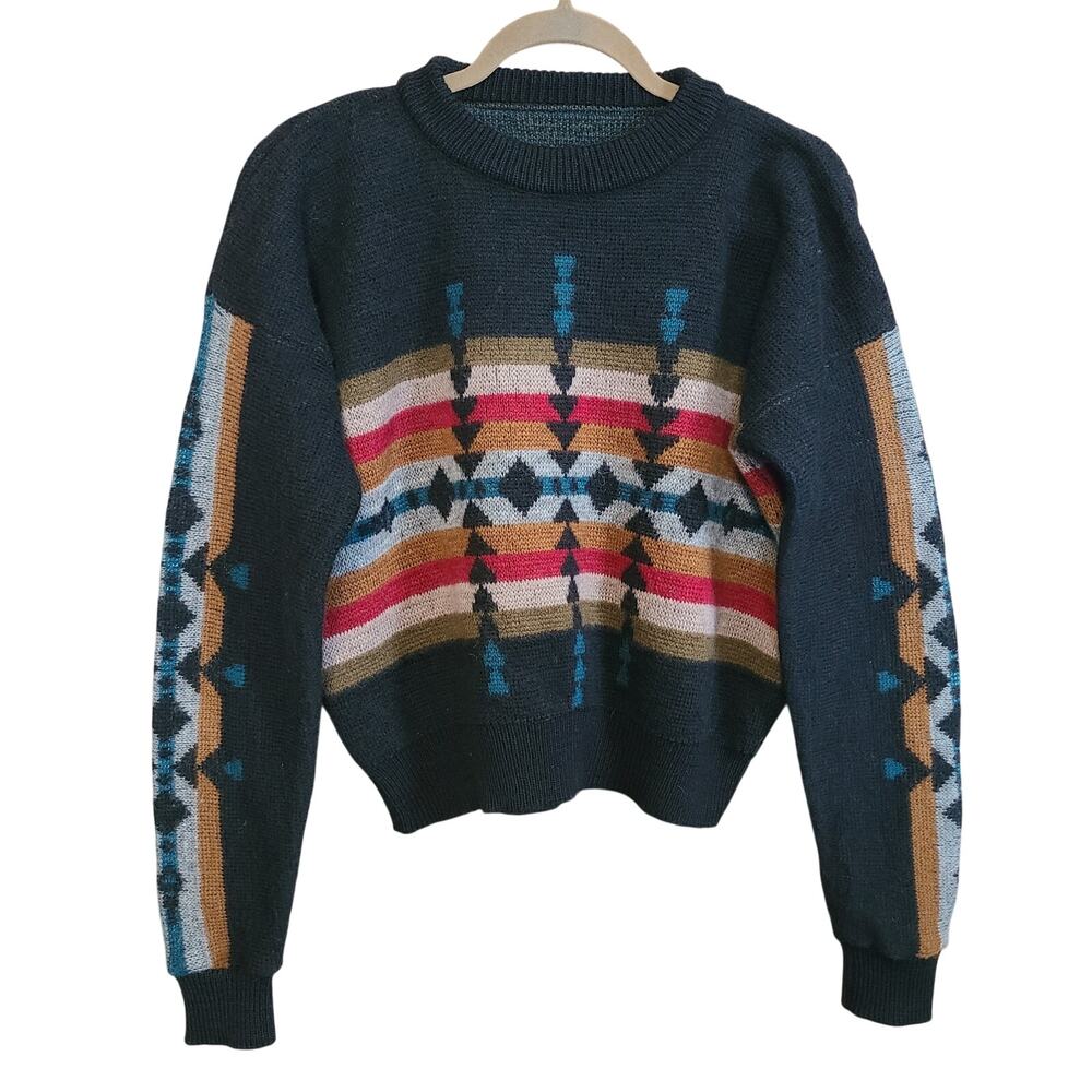 Vintage Pendleton High Grade Western Wear Wool Sweater Blue Aztec Size Med USA